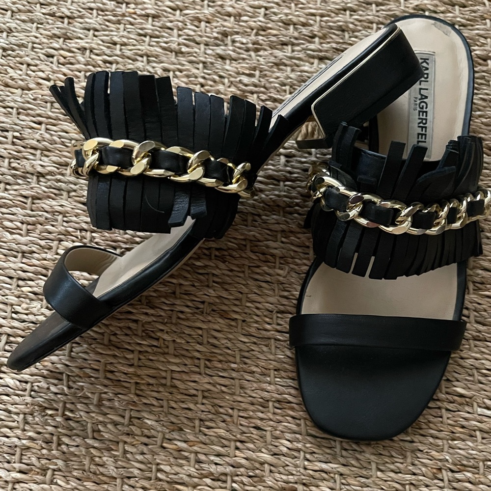 Karl Lagerfeld Paris Women's Black Athens Chain Sandal Slides (size 7.5)